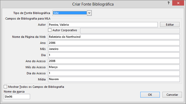 Caixa de diálogo Editar Fonte