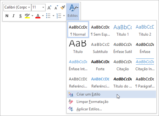 Como criar um novo estilo com base na formatação
