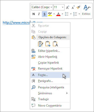 Alterar a fonte de um hiperlink