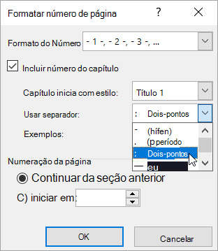 Escolher estilos de número de capítulo