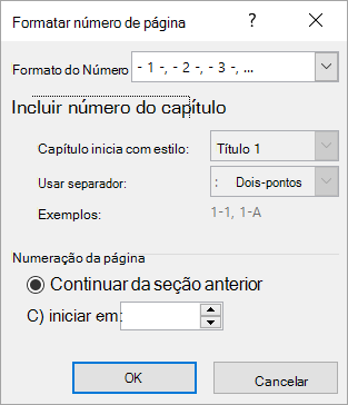 A caixa de diálogo Formato do Número de Página