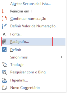 Clique na opção Parágrafo.