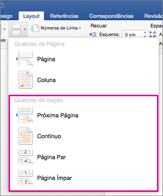 Caixa de diálogo Configuração de Página