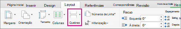 Clique em Quebras para escolher um tipo de quebra de página para inserir na posição atual do cursor.