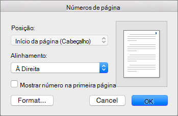 Em Número de Página, defina a posição e o alinhamento dos números de página.
