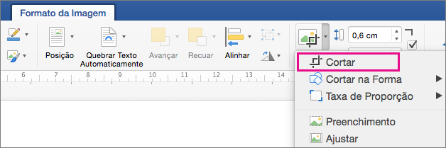 Na guia Formato da Imagem, a opção Cortar está realçada.
