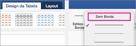 Sem Borda é realçado nos Estilos de Linha