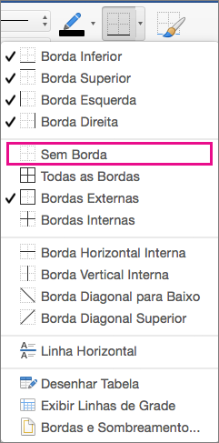 A opção Sem Borda é realçada