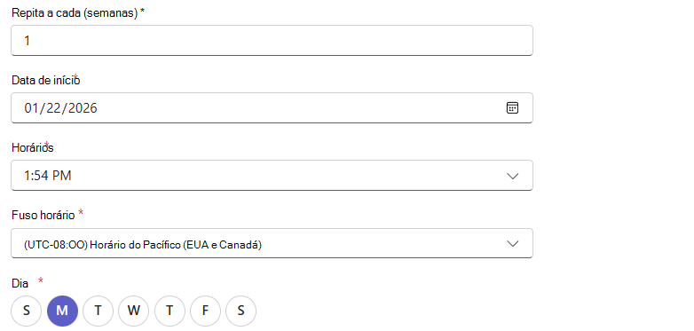 Acionador – escolher a agenda do fluxo de trabalho