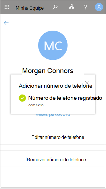 Salvar o número de telefone do usuário adicionado em Minha Equipe