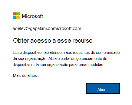 A mensagem de erro apresentada quando tem sessão iniciada no browser Edge.
