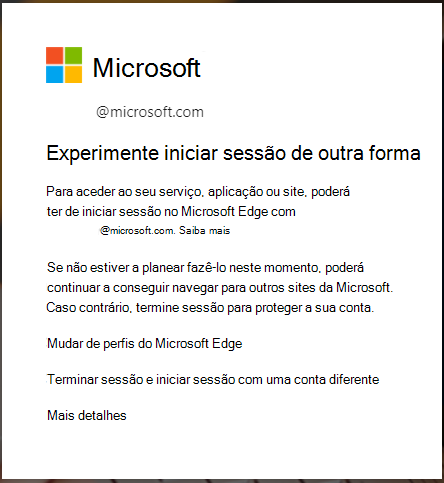 mensagem apresentada quando é necessário iniciar sessão no browser Edge