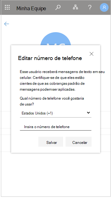 Editar um número de telefone de membro da equipe em Minha Equipe