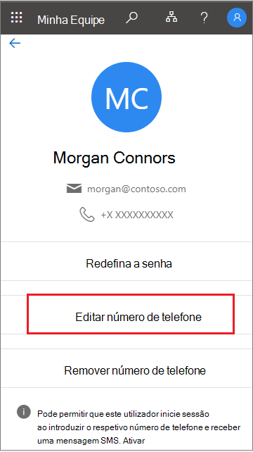 Selecione Editar no perfil do usuário em Minha Equipe