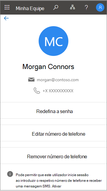 Veja as mensagens quando há suporte à entrada pelo telefone e um local em Minha Equipe