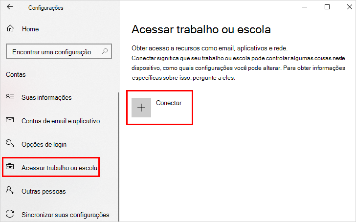 Acessar trabalho ou escola e conectar-se links