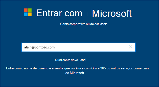 Tela com o endereço de e-mail de entrada