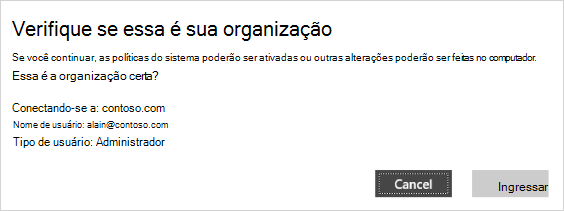 Certifique-se de que este é o ecrã de verificação da sua organização