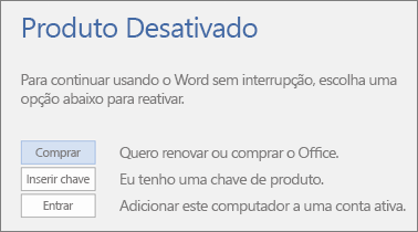 Captura de tela mostrando a mensagem de erro de desativação do produto