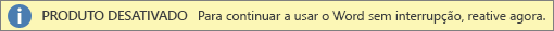 Captura de tela da barra de aviso de desativada do produto