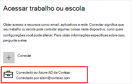 Aceder ao ecrã escolar ou profissional com a conta Contoso ligada