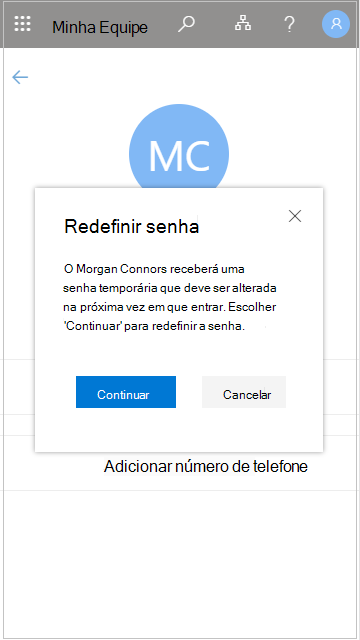 Redefinir a senha de um usuário em Minha Equipe