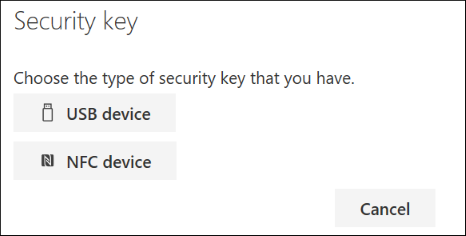 Escolha se você tem um tipo de chave de segurança USB ou NFC