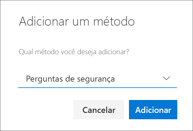 Adicionar caixa de método com perguntas de segurança selecionadas