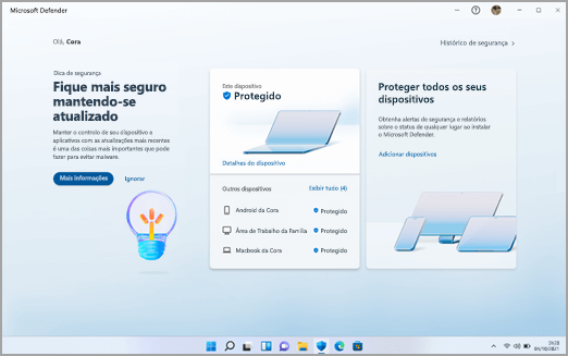 O painel do Microsoft Defender no Windows