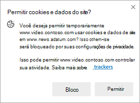 Captura de tela do aviso que é exibido quando um site solicita permissão para usar cookies e dados de site em outro site