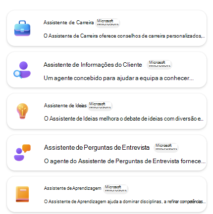 Uma lista de agentes internos para modelos