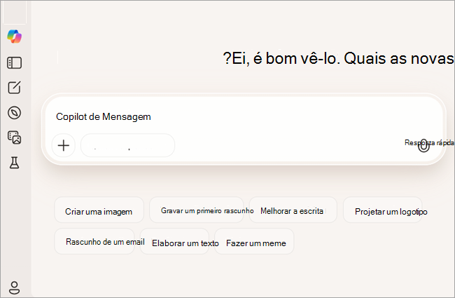 Captura de tela mostrando a versão gratuita do Copilot para usuário que não entrou