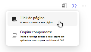 Opção Páginas do Copilot para compartilhar uma página por meio de um link de página.