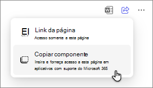 As Páginas do Copilot compartilham uma opção de página do componente de cópia.