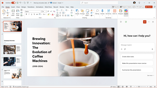 Captura de ecrã do Copilot Chat no PowerPoint