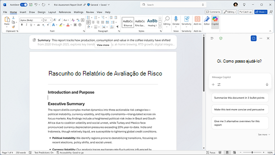 Captura de ecrã de Copilot Chat no Word