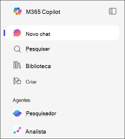 Captura de tela dos agentes na navegação à esquerda.