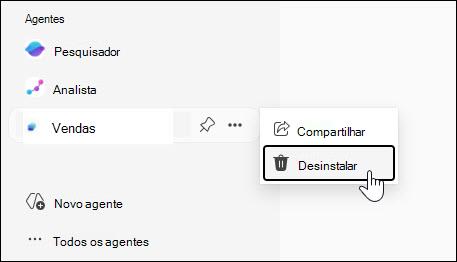 Captura de ecrã a mostrar o botão Desinstalar de um agente.
