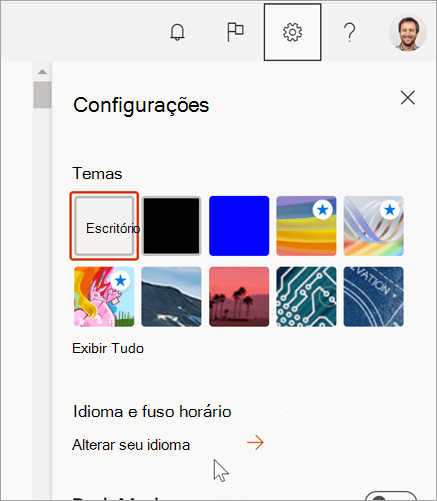 Painel Configurações do Microsoft 365