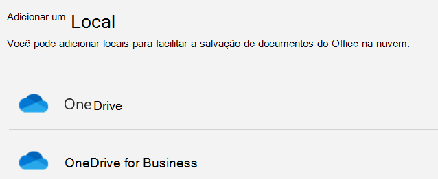 Captura de tela do botão Adicionar um Local e da lista Adicionar um Local na página Salvar como do Word.