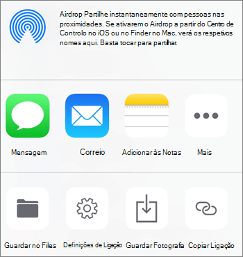 Instantâneo do botão Salvar Foto no aplicativo OneDrive no iOS