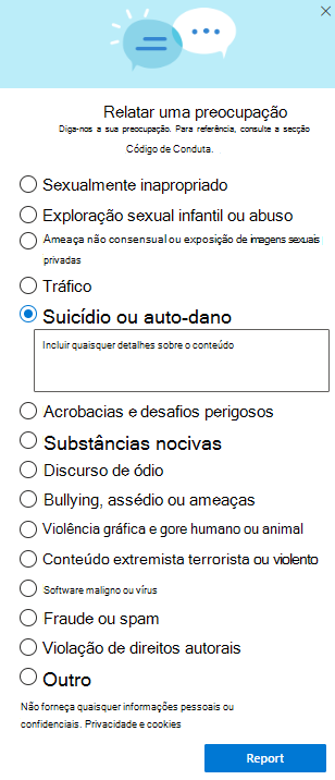 Captura de tela da caixa de diálogo Relatar abuso no OneDrive