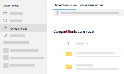 Captura de ecrã a mostrar a vista Partilhado consigo no OneDrive para trabalho ou escola.