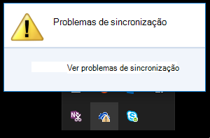 Problemas de sincronização caixa de diálogo inicial quando você clica no ícone de nuvem