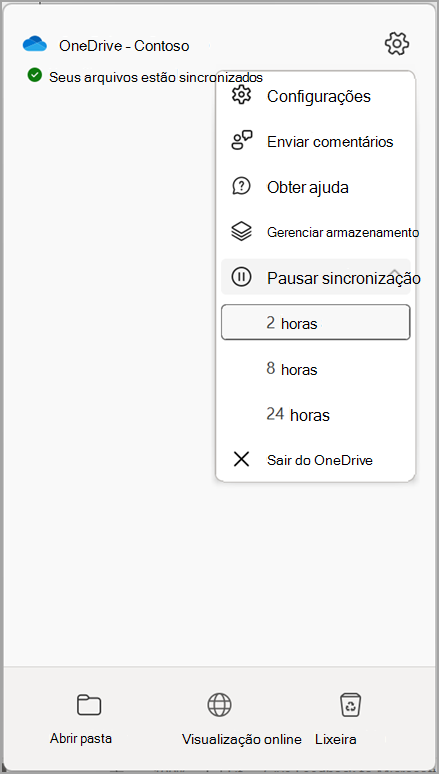 Configurações do OneDrive Pausar Sincronização