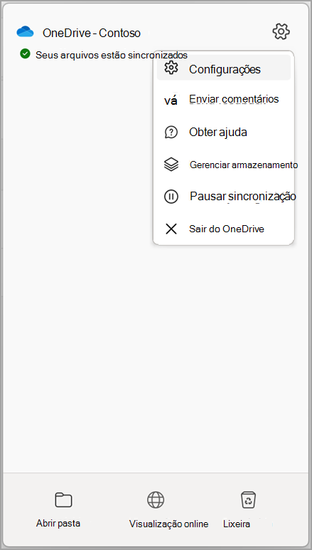 Configurações do OneDrive Interromper Sincronização
