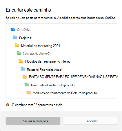 Captura de tela exibindo a mensagem para encurtar o nome de arquivo selecionado.