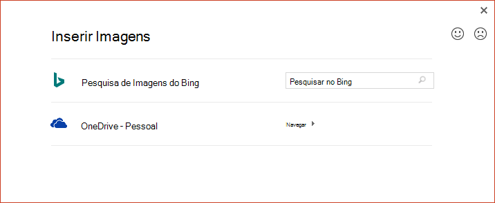 A opção OneDrive na caixa de diálogo Inserir Imagens Online já não funciona conforme esperado