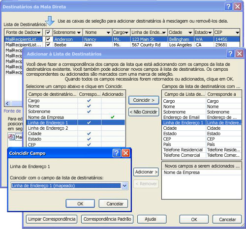 Imagem da caixa de diálogo Adicionar à lista de destinatários