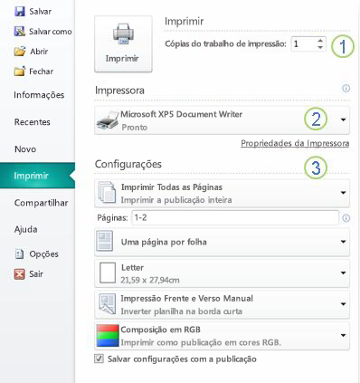 Configurações de impressão no Publisher 2010